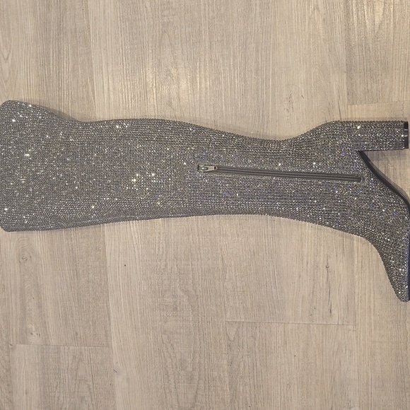 Gianni Bini RHINESTONE Crystal Over Knee High Heel Boots NEW Queen Bee Silver - Picture 8 of 9